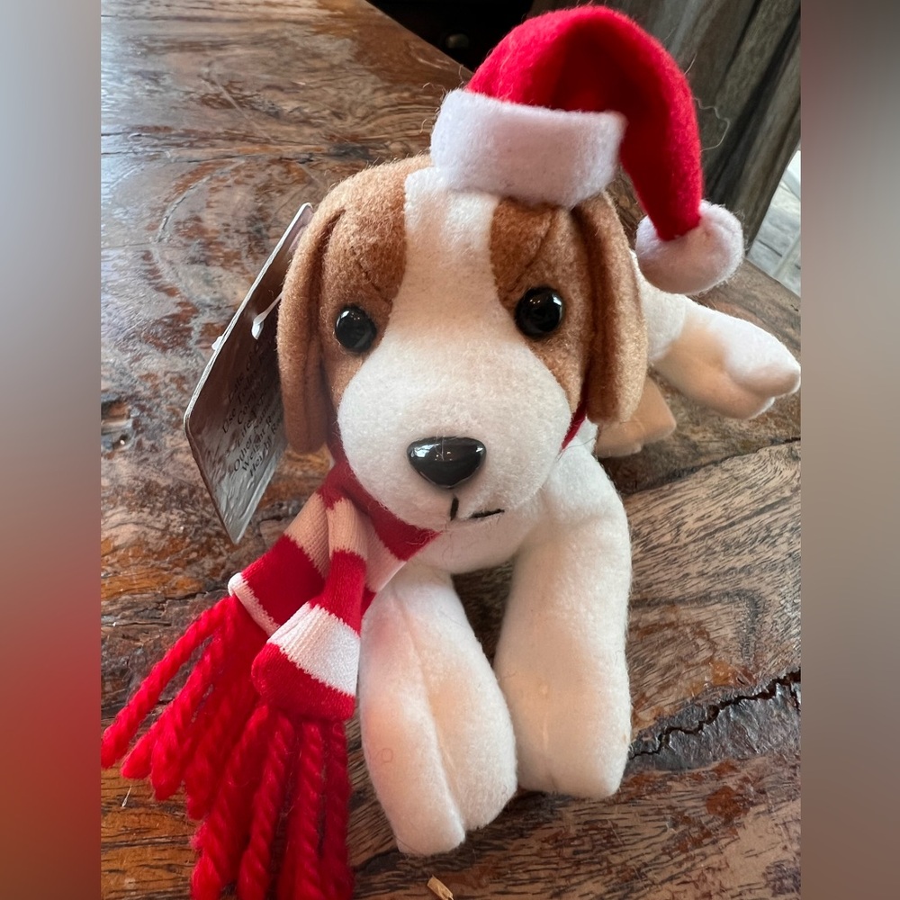 Stuffins Plush Dog Puppy Santa Claus Ornament Basset Hound Beagle 2000 Vintage